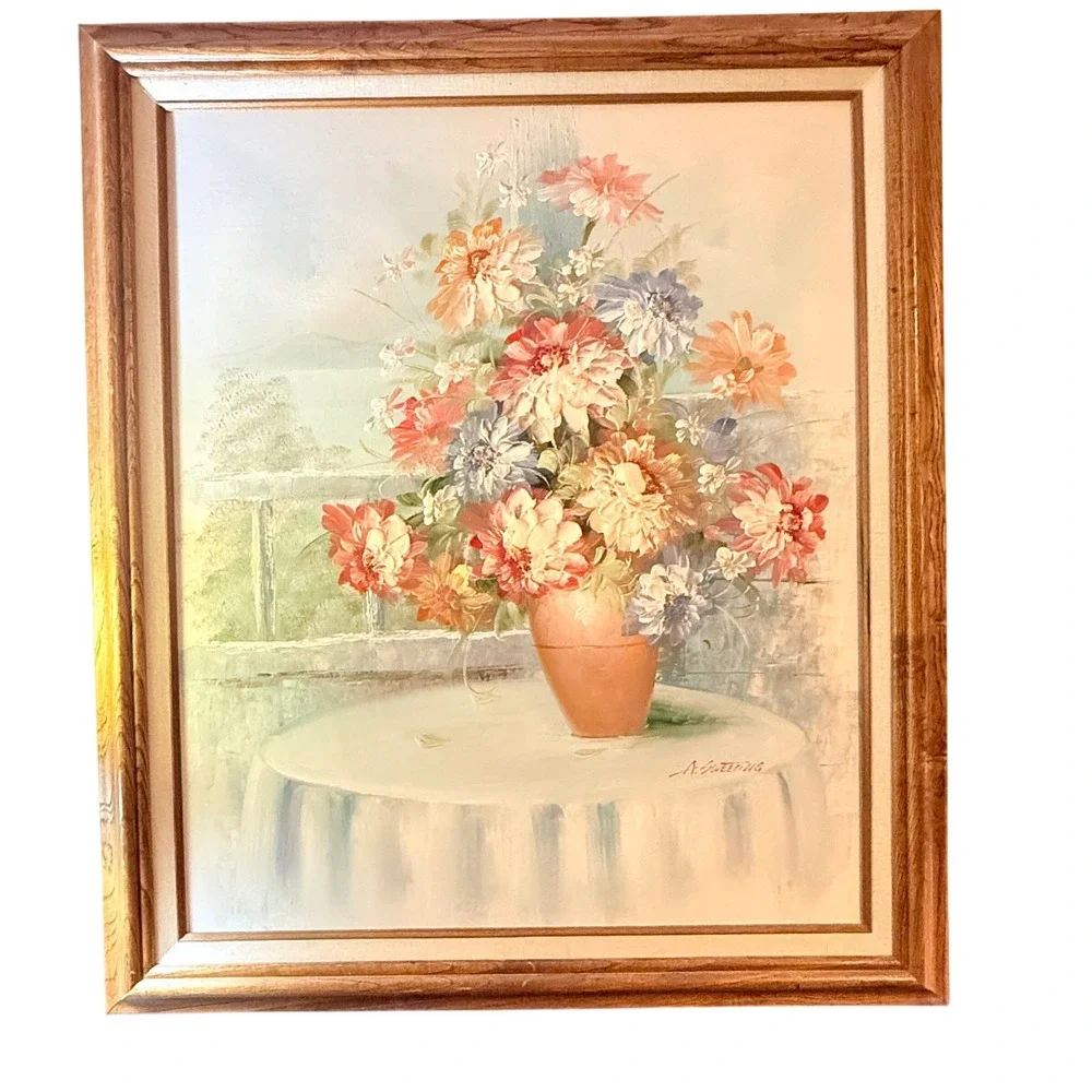 Vintage Impasto Floral Oil Painting Signed A Sweeting Framed Original Canvas